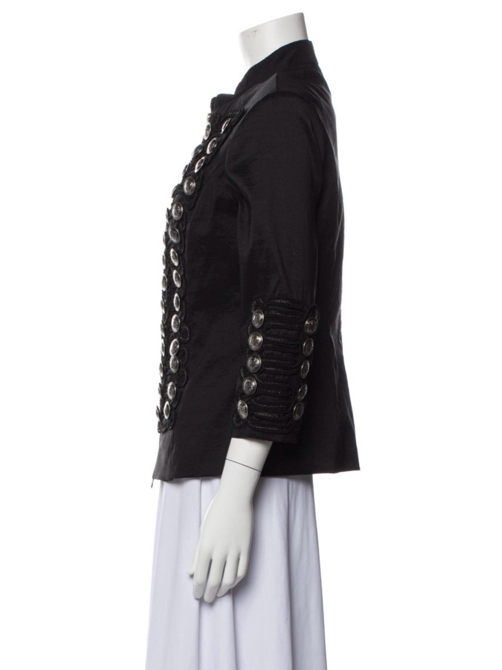 Black Military-Style Embellished Jacket by Jovani - Picture 3 of 7